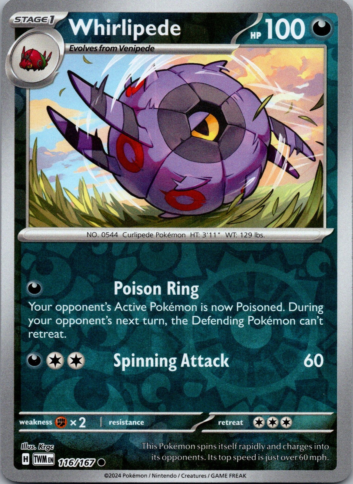 Whirlipede 116/167 Twilight Masquerade Reverse Holofoil NM