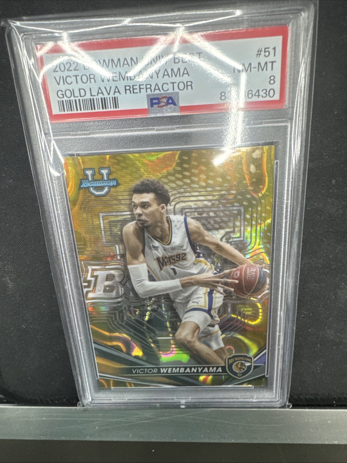 2022 Victor Wembanyama Bowman Univ Gold Lava Ref /75 PSA 8 Spurs Basketball view 1