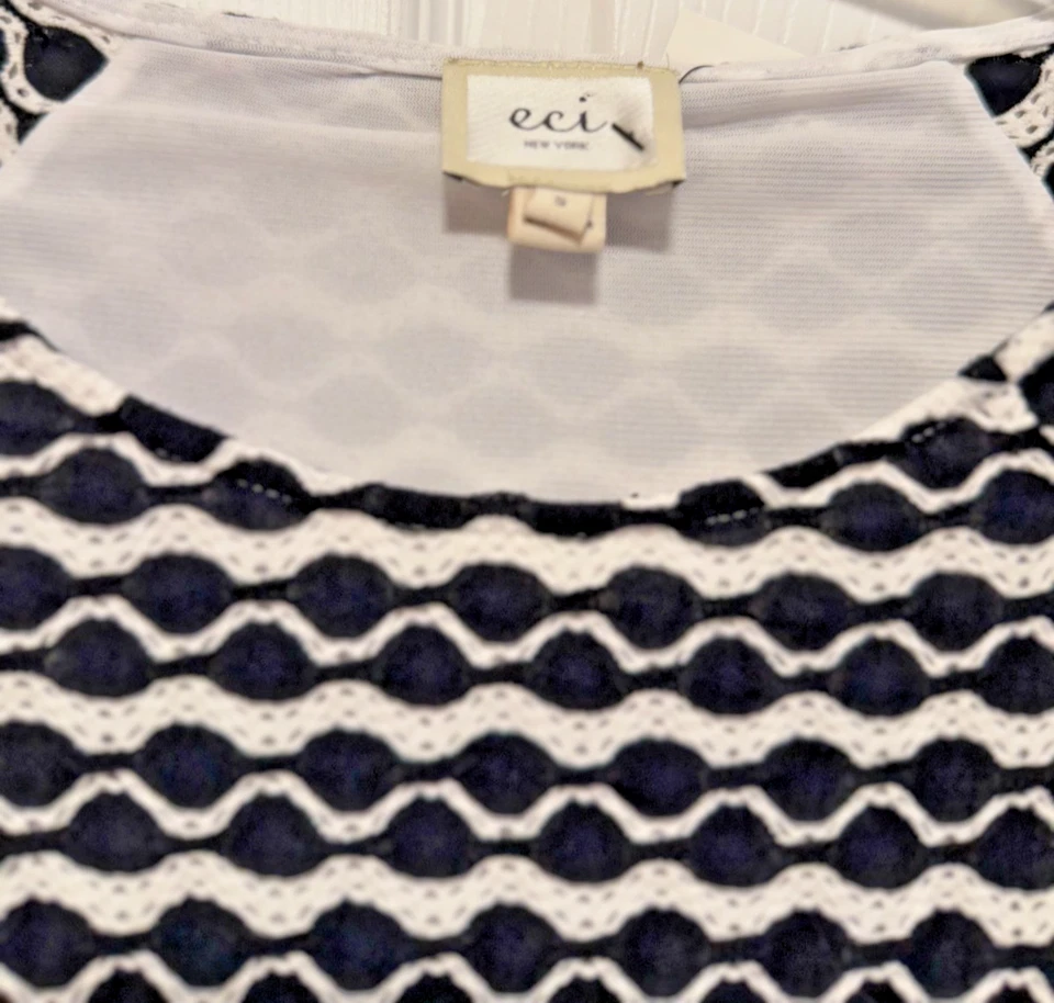 Blusa Camisa Top ECI S 4 Busto 32 Largo 23 Negro Blanco Rayas Encaje Inserto Foto 3 de 3