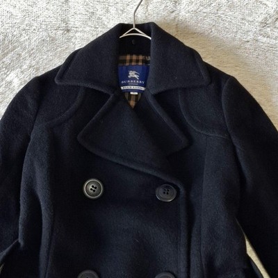BURBERRY BLUE LABEL Angora Blend Wool Coat Double-Breasted Long