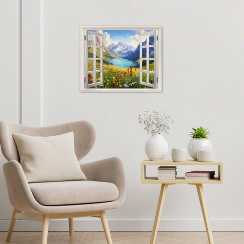 Arte de pared abstracto de montaña bosque verde ventana blanca para baño sala de estar - Imagen 2 de 15