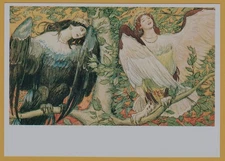 1982 Woman BIRD WITCH Sirin & Alkonost Joy Sorrow Fantasy Russian postcard Old