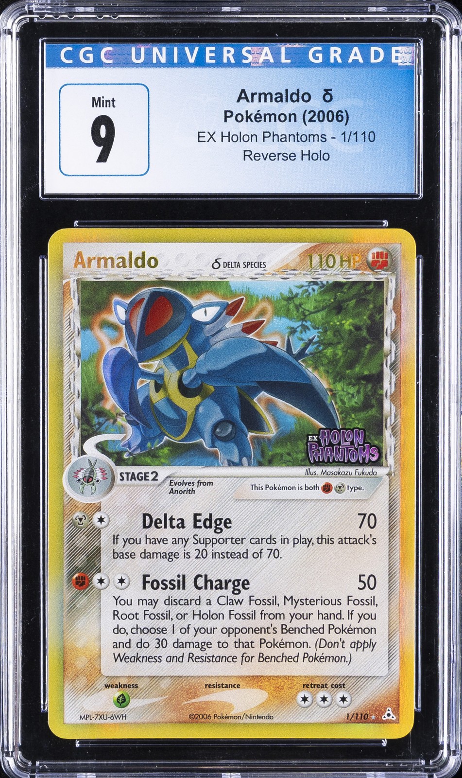 2006 POKEMON EX HOLON PHANTOMS #1 ARMALDO-REVERSE FOIL CGC 9