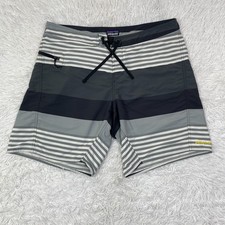 Patagonia Shorts Mens 38 Gray Striped Wavefarer Printed Board Short Swim Pocket