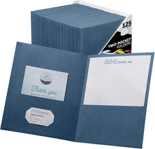 Two-Pocket Folders, Dark Blue, 125-Pack, Textured Paper, Letter Size EZ-32423 