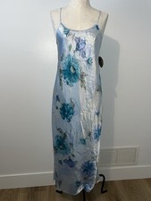 Vtg Valerie Steven  s Blue Floral Slip Dress Long Polyester Nightgown Sz Small