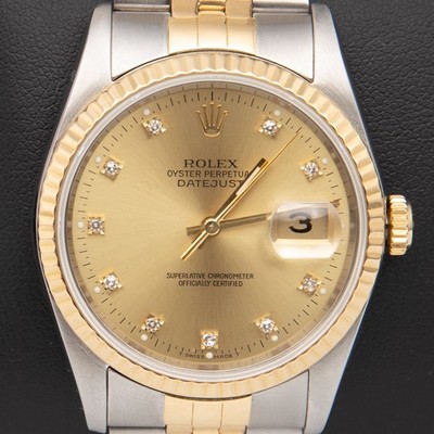Rolex Datejust 16233 Fluted Bezel Watch 36mm Factory Diamond Champagne Dial