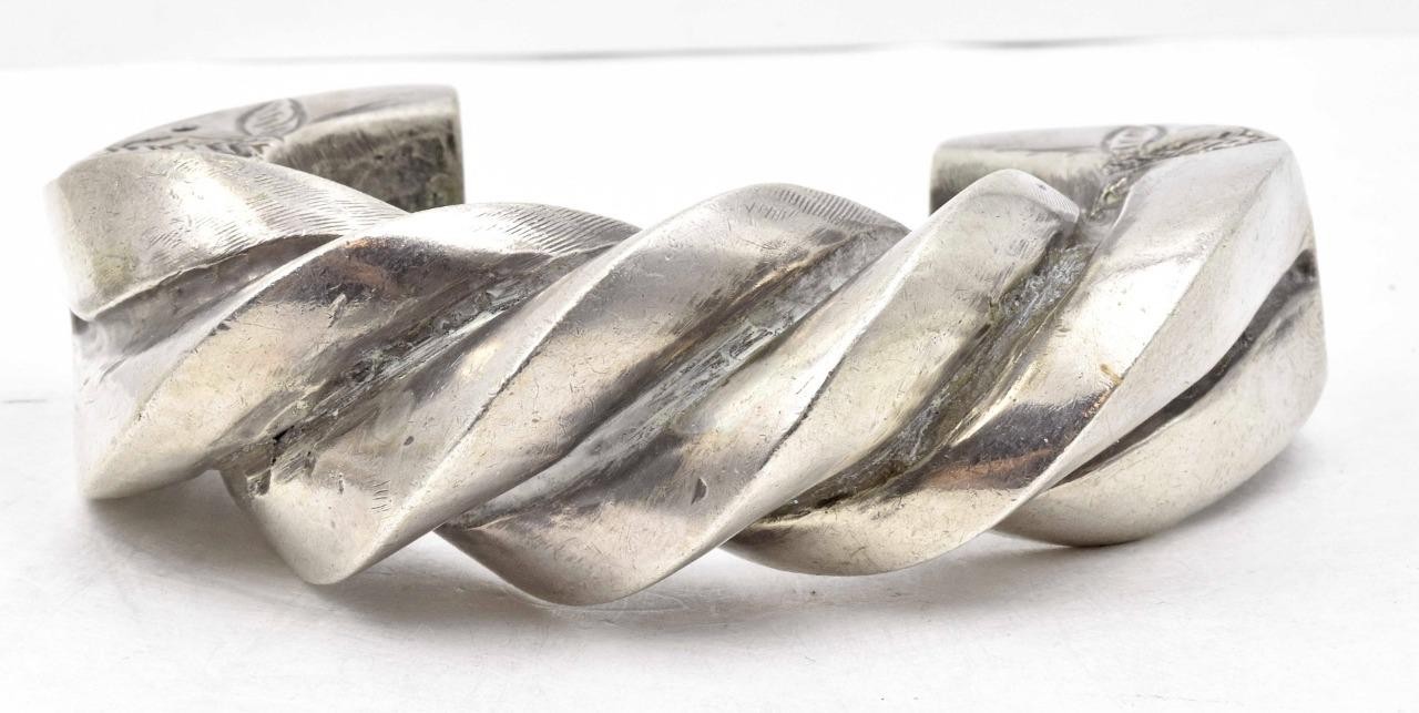 Antique Solid High Carat Silver Heavy Hollow Wide… - image 1