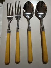 Japanese Stainless Steel Two Spoons, Two Forks, Yellow