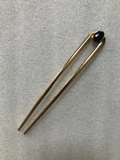 Vintage Artisan 12k GF/Onyx on  Gold ToneMetal 6” French Hair U-Pin
