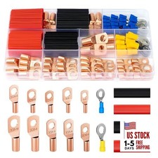 pcs Copper Wire Lugs, Battery Lugs Awg 2 4 6 8 10 12 14 16 130pcs kit 130