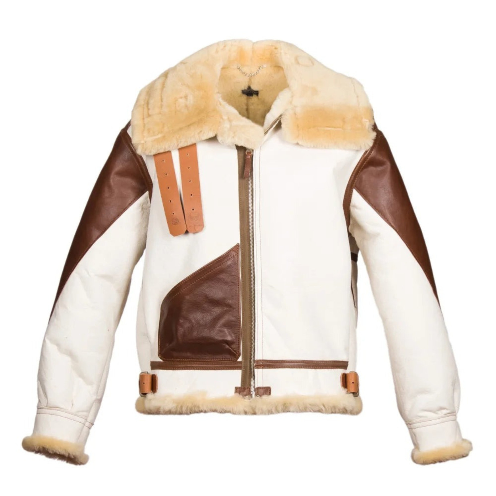 Chaqueta de cuero de aviador de piel de oveja blanca marrón B3 para mujer abrigo de piel de vuelo