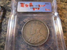 1912 CANADA 50 CENT SILVER ICG FINE 12      801