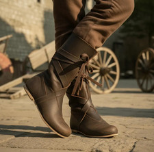 Medieval Viking Leather Boots for Men Brown US7