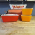 Pyrex Friendship 500-45 Refrigerator Set 501 502 503 Orange Red w Lids VTG NIB