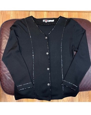 VINTAGE L EAU VIVE Black Cardigan w/ Sequin Details 30% WOOL