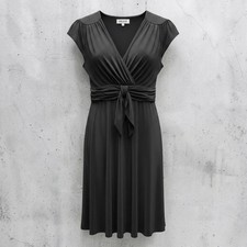 Kasper LBD Little Black Dress Womens 14 Ruched Waist Flutter Sleeves Minimalist 