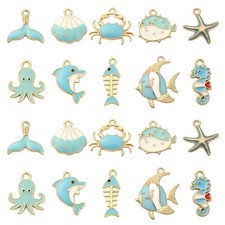 50Pcs Blue Charm Ocean Starfish Fish Crab Pendant for Earring Jewelry Making DIY