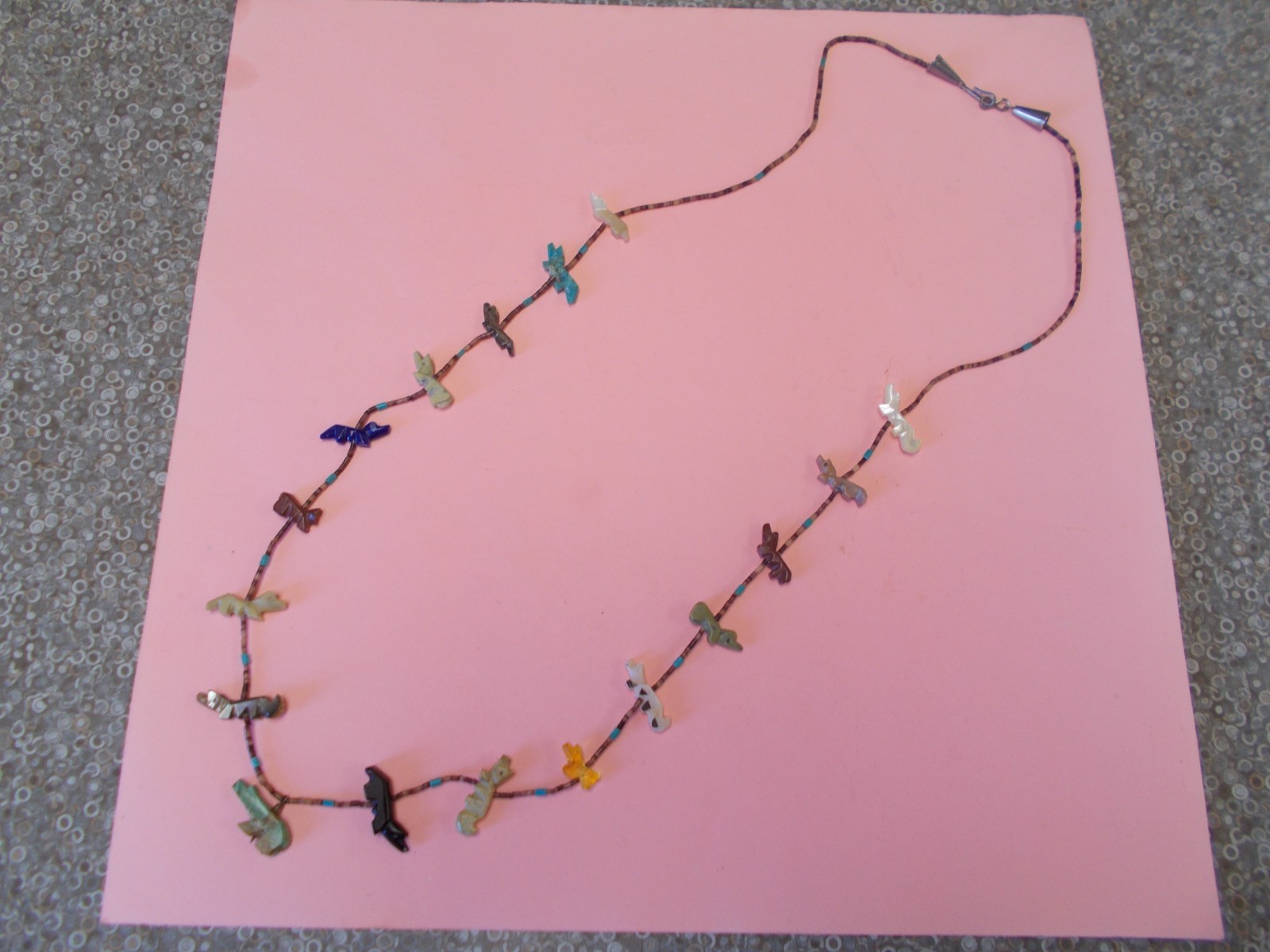 Vintage Heishi Fetish Necklace Southwest Style 17  Stone Figures For Pet Rescue