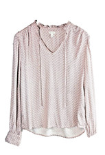 Hinge Blouse Womens sz Small Pink Red Geometric Print Long-Sleeve Top