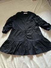 ASTR THE LABEL Ruched Sleeve Shirt Dress Tiered Tie Black Small Casual Party