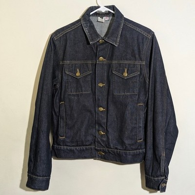 American Apparel Denim Trucker Jeans Jacket Mens Sz S Made in USA Dark Wash