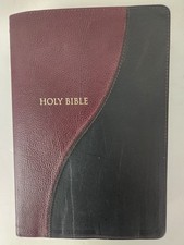 KVJ Bible Burgundy & Black Two Tone Bonded Leather Red Letter Thomas Nelson 2003