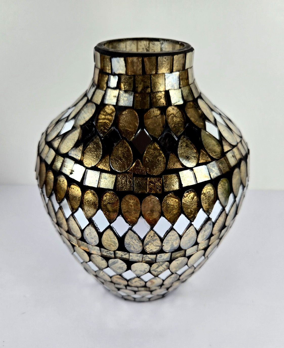 Pier 1 Imports Gold Glass Mirror Mosaic Jeweled Vase 9