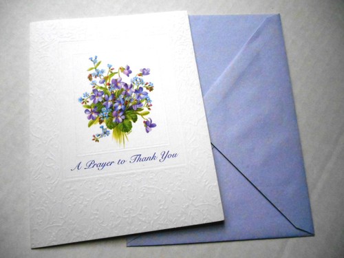3 VTG Greeting Card Embossed THANK YOU - VIOLET FLOWERS Anne-Marie Trechslin - Picture 2 of 6