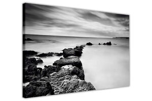 Bianco E Nero Tela Da Parete Artistica Impronte Mare Costa Rocce Foto Stampa Ebay