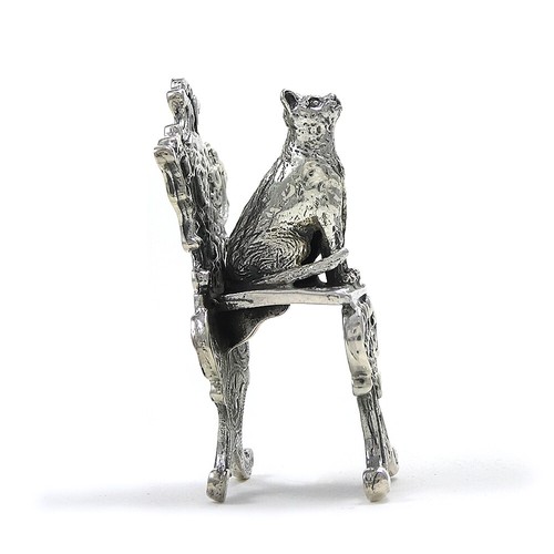 KATZE Figuren Viktorianischer Stuhl Stil Kätzchen verziert massiv Sterling Silber 925 - Bild 9 von 12
