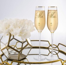 Mr and Mrs Champagne Glasses, His and Hers. Set of 2.