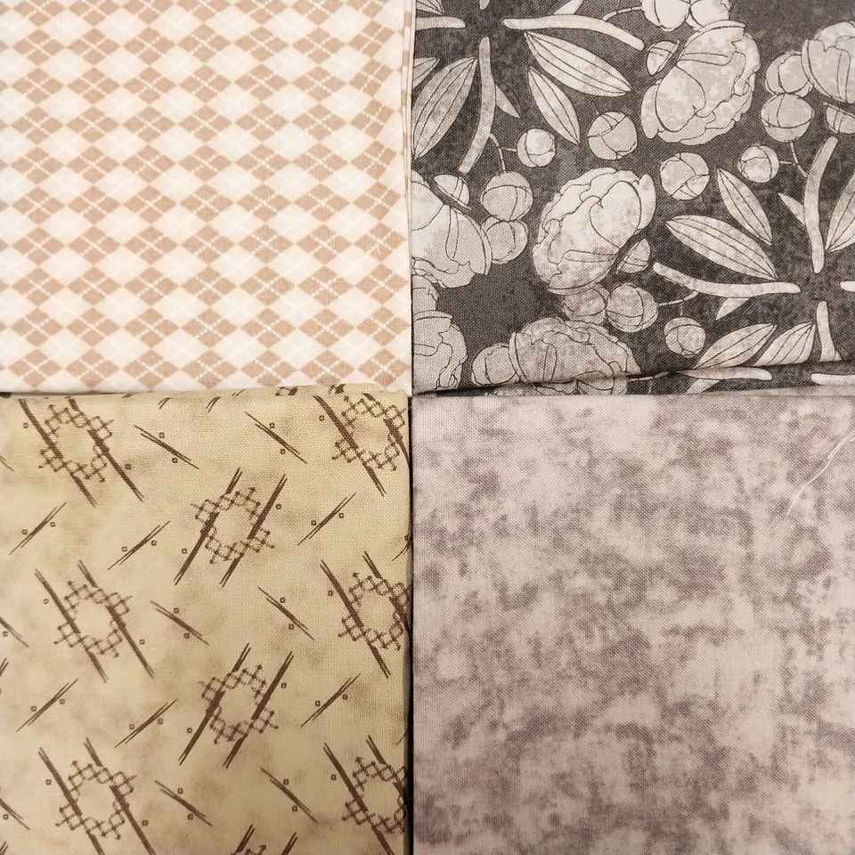 Lote de 20 cuartos de grasa de algodón FQ - neutros - negro, gris, marrón Foto 4 de 4