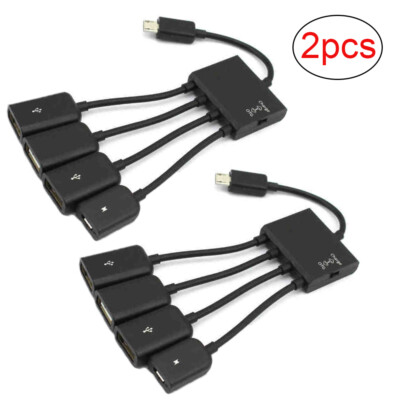 2x Micro USB Charging OTG Hub Splitter Cable for Phone Android Tablet 4 In 1