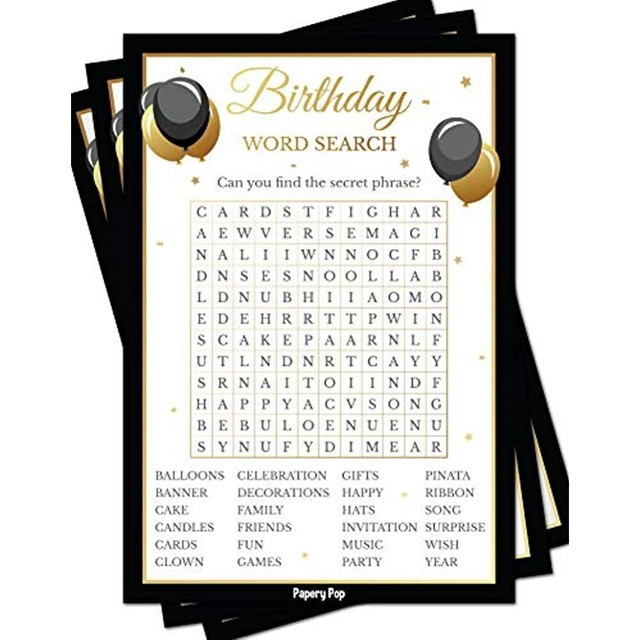birthday party word search game cards 50 pack games ideas