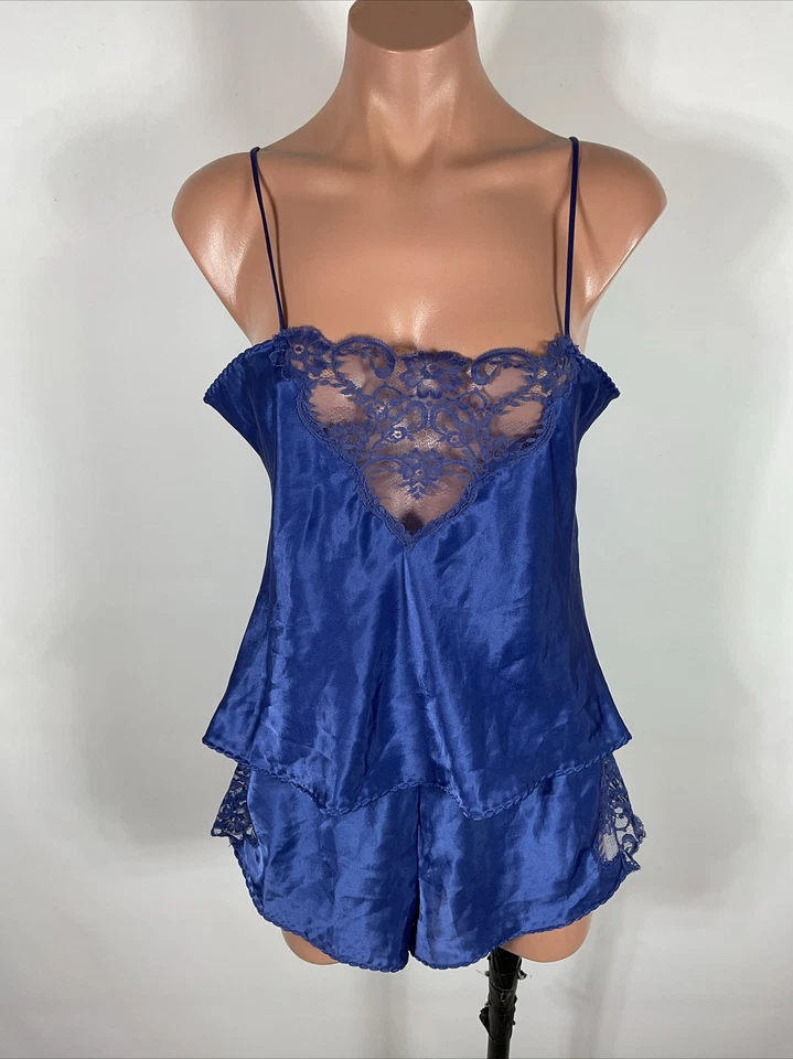 Conjunto de pijama corto de encaje satinado etiqueta dorada Victoria's Secret de colección años 90 M HECHO EN EE. UU. Foto 3 de 4