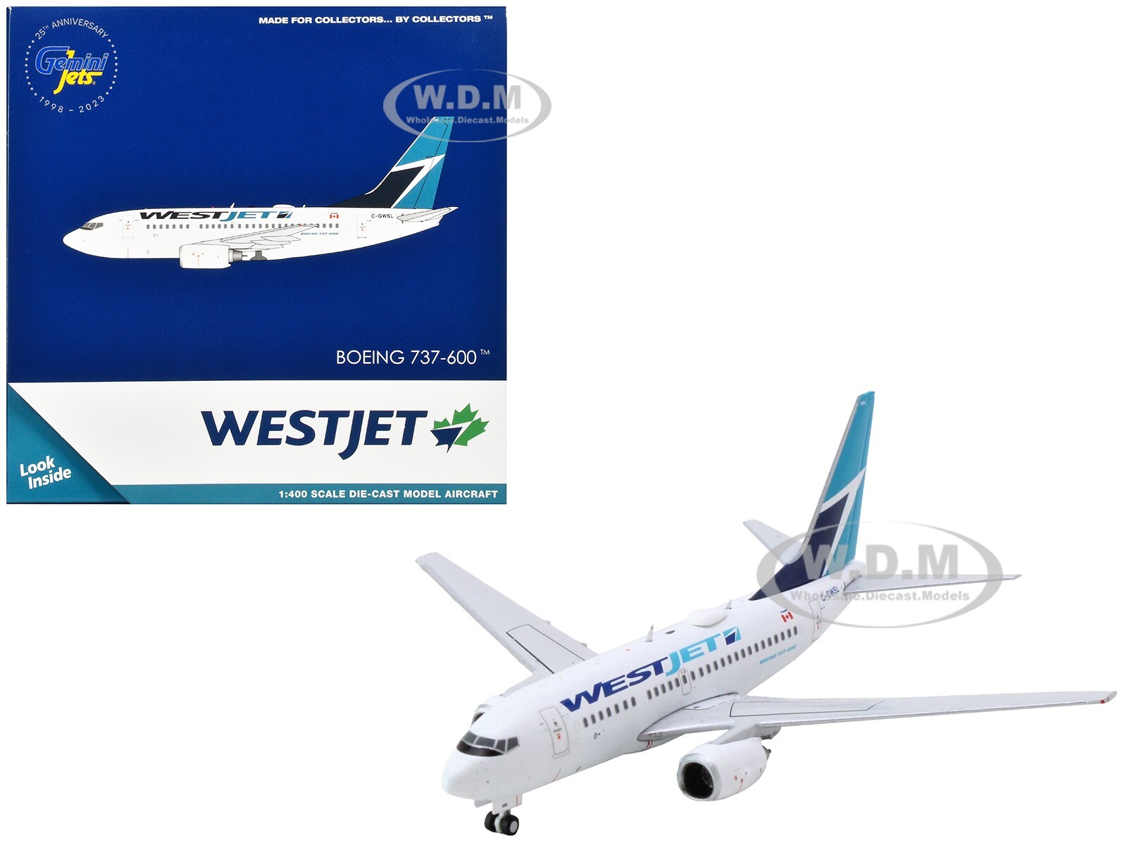 САМОЛЕТ BOEING 737-600 АВИАКОМПАНИИ WESTJET AIRLINES 1/400, ИЗГОТОВЛЕННЫЙ НА ЗАКАЗ GEMINIJETS GJ2259
