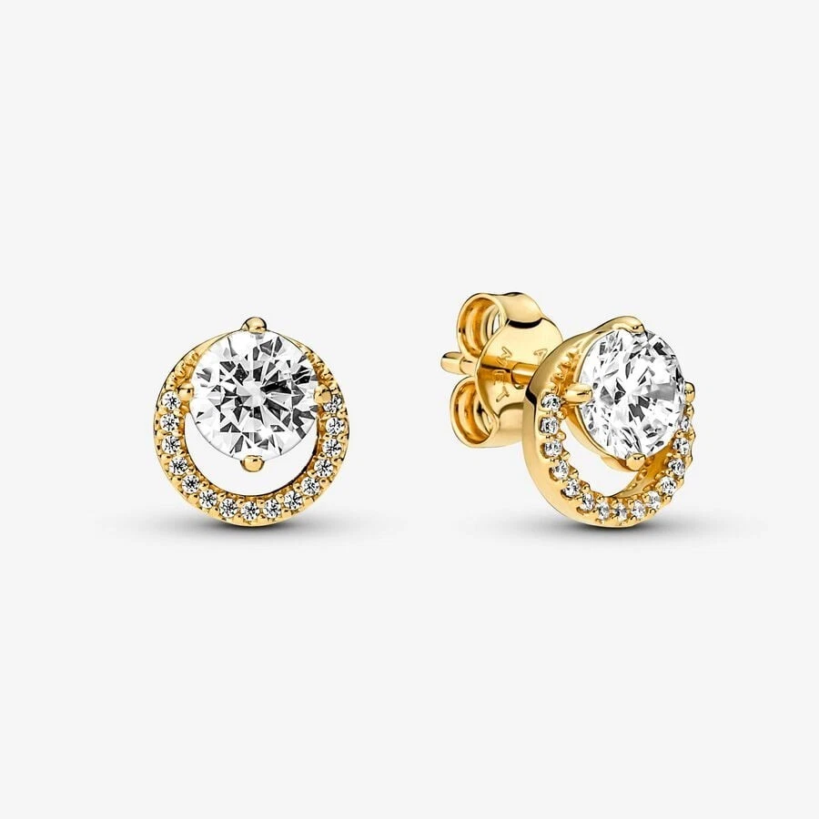 Pandora Sparkling Round Halo stud Earrings ALE MET 14K Gold Plated