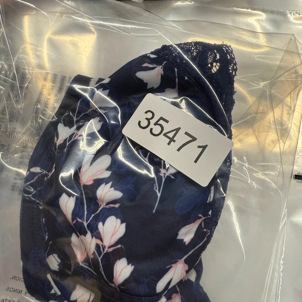 Sujetador Balconette sin marca para mujer 36F azul floral con aros opaco encaje gancho y ojo Foto 4 de 4