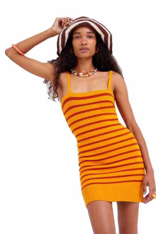 NWT for love & lemons Gemma Knit Mini Dress Striped ribbed Seamless MEDIUM