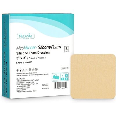 MedVance Silicone Non-Bordered Adhesive Wound Dressing, 3''x3'', Box of 5