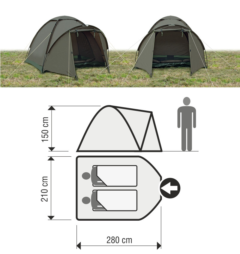 Tienda de carpas Bivvy tienda de pesca con cubierta 280x210x150 cm columna de agua 5000 mm 2 hombres