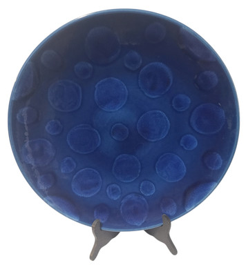 Mid-Century Modern Large Glazed Pottery Cobalt-Blue Dotted Center Piece Platter
