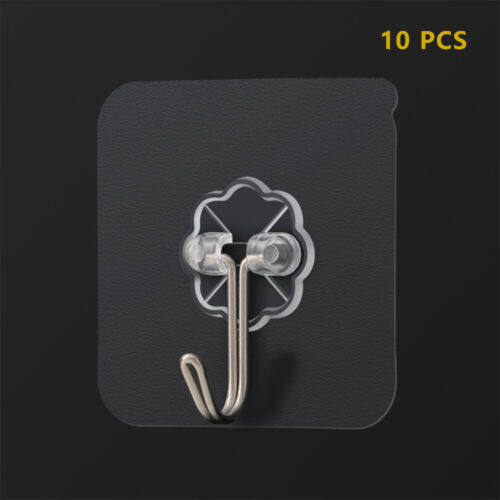 10pcs Self Adhesive Strong Hooks Transparent Hanger Wall Bathroom Kitchen Racks - Afbeelding 1 van 14