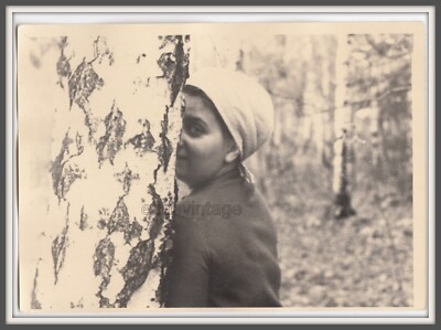 Unwelcome camera Secret Girl hiding covering her face weird odd old photo Error