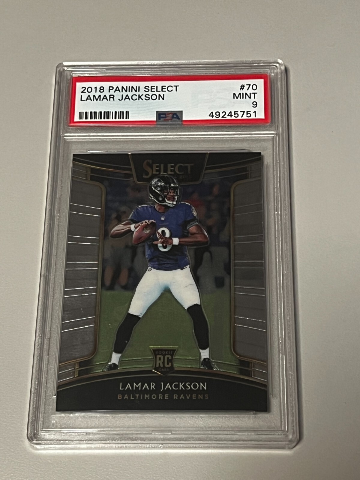 PSA 9 - 2018 Panini Select LAMAR JACKSON RC Concourse Silver Prizm #70 Ravens