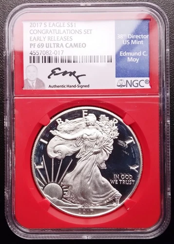 2017 S American Silver Eagle NGC PF69UC ER Congratulations Set Ed MOY Signed