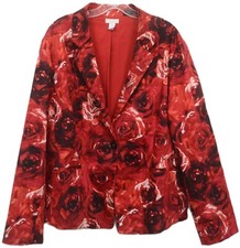 Chico's PLUS Size 4 XXL Red Floral Rose Blazer One Button Lined Jacket Feminin