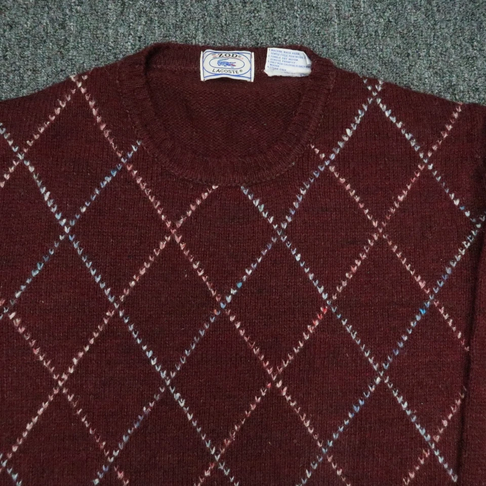 Suéter De Colección Izod Lacoste Para Hombres Grande Rojo Granate Argyle Manga Larga Mezcla de Lana Foto 2 de 4