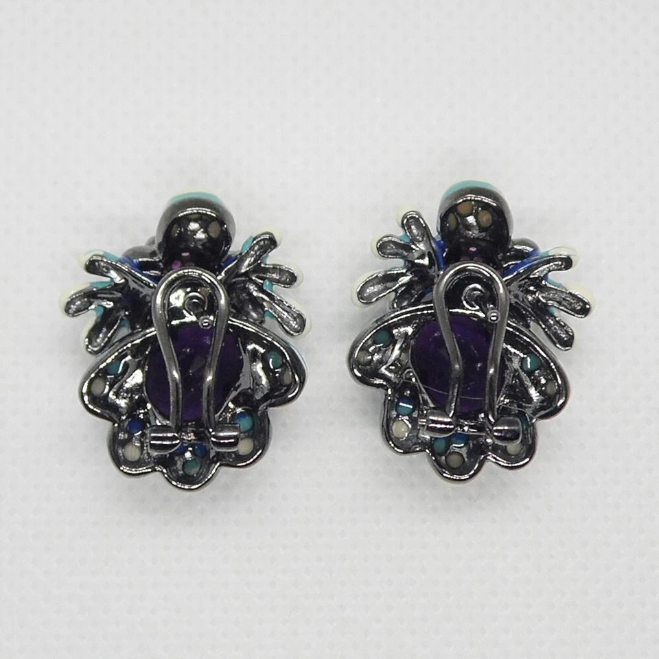 Zirkonia Emaille Ohrringe FROSCH II 925 Silber Black Rhodium - Bild 4 von 4